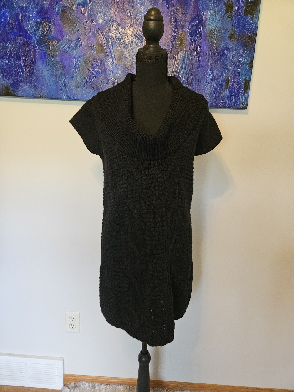 Black Cable-Knit Cowl Neck Sweater Dress - Women